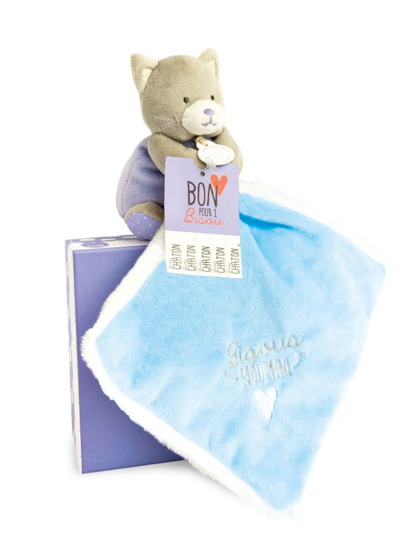  - baby comforter bisous esquimau blue cat 